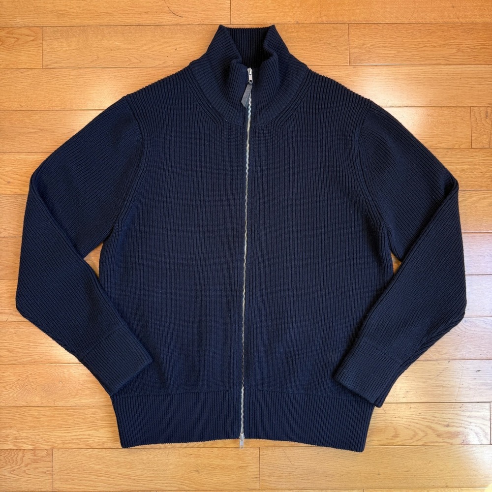 Maison Margiela 14 Mens Navy Blue Ribbed Zip-Up Cardigan Sweater ($1,576)‎ - Picture 2 of 14